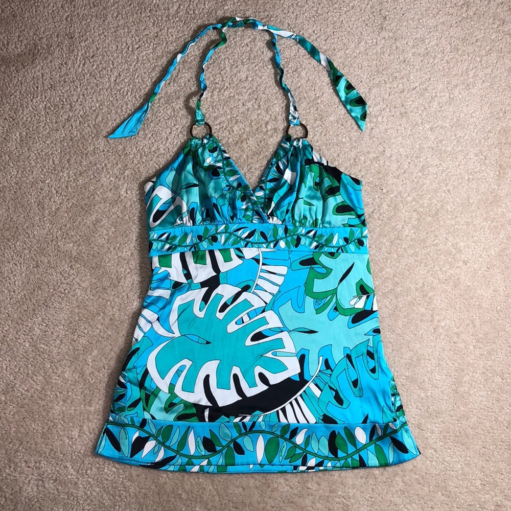 Bebe Jungle Print Neck Tie Halter Top